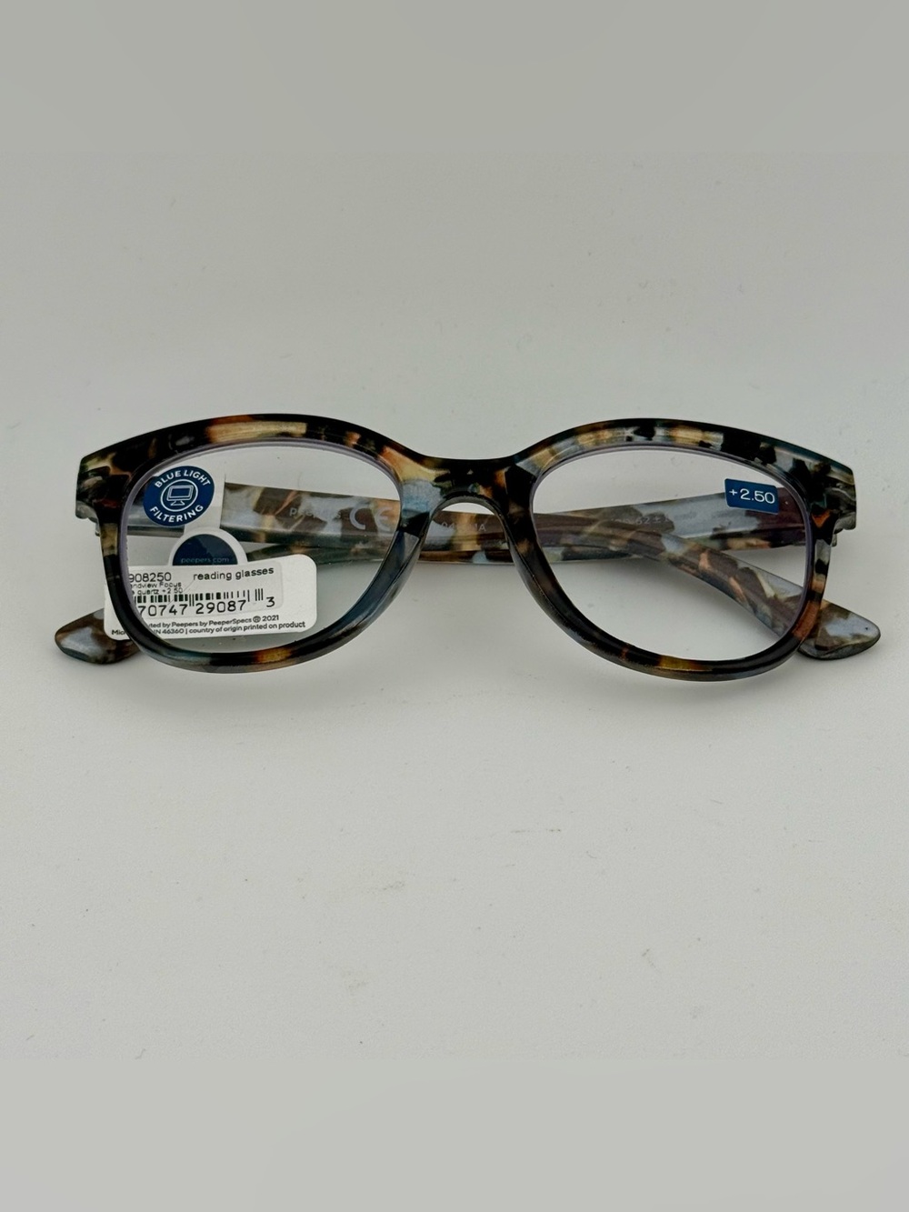 Peepers To The Max Blue Quartz Reading Glasses 2.50 Blue Light Block Eyeglasses